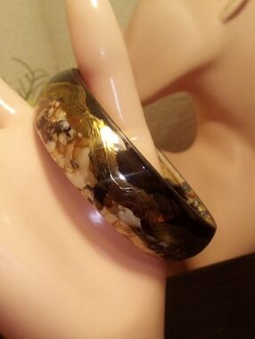 Marbled Brown and Gold Resin Bangle Bracelet